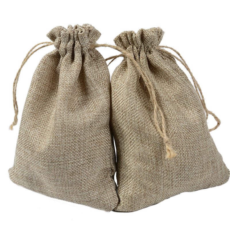 High-grade hemp rope linen bag drawstring play bag jewelry gift packaging bag imitation linen small linen bag wholesale