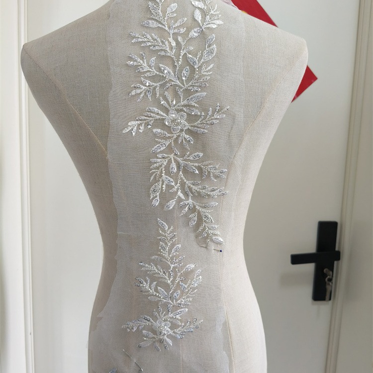 Heavy Lace Fabric Flower Edge Wedding Dress Cheongsam Skirt Clothing Hollow DIY Handmade Front Decoration