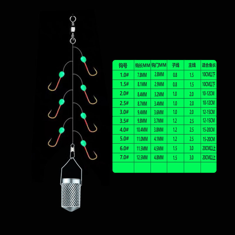 Picture of White gold hook with bait cage string 7 15 white hook green bead luminous hook string hook fishing gear wholesale