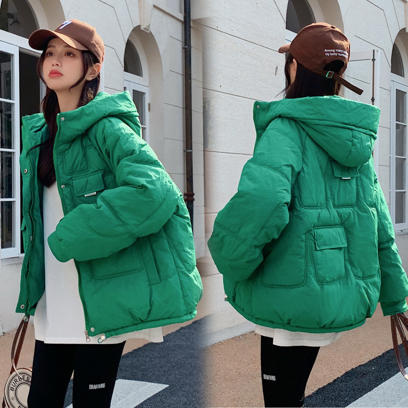 Picture of 2022 New Short Hooded Pocket Down Cotton Clothes Women's Clothing Students Winter Loose Large Size Thick Coat Coat Trendy