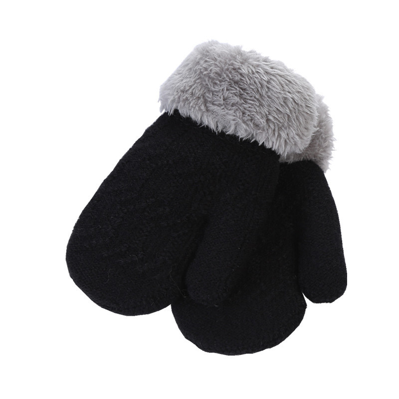 Picture of 0-3 Years Old Kidsren's Winter Velvet Thickeneded Plush Gloves for Infants and Kidsren to Heattech Cross-Border Twill Jacquard Pure Color Fur Mouth
