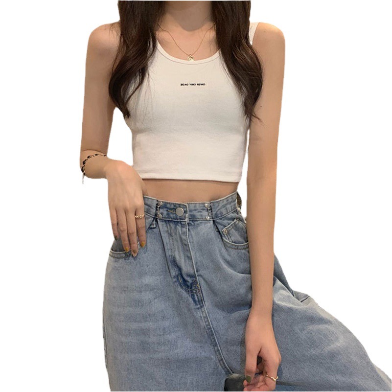 Grey Sling Covering Paramilli Summer Inner Wearing Exterior Waistle T-Shirt Vest Women's Sleeveless European and American Spice Girl Style Top Trendy