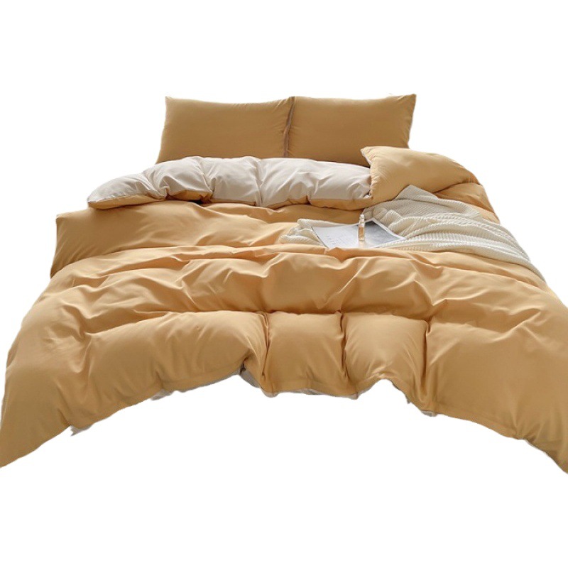 Ins Four-Piece Set of Fully Washed Cotton Unprinted Style Bed Bed Sheets Quilt Cover Student Dormitory Single Bedding Wholesale