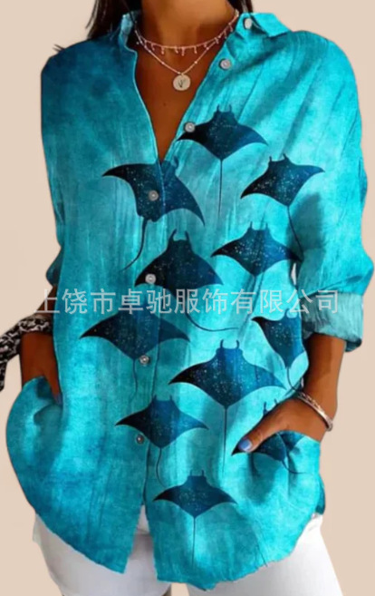 Picture of 2025 New Women's Long Shirt Women's Summer European and American Trend Long Sleeve Shirt Printed Pattern Printed 3D Shirt