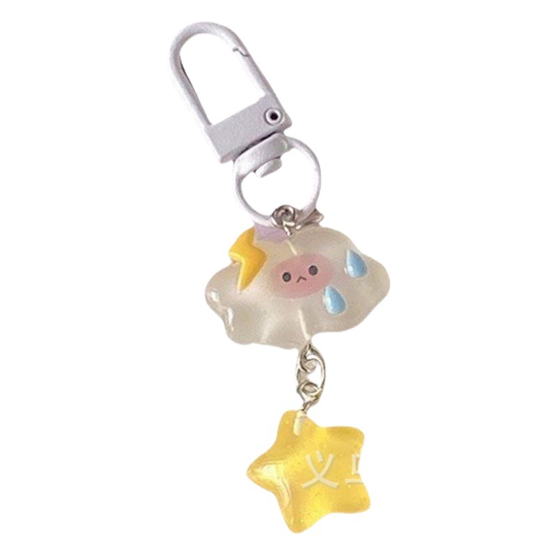 Luminous Ice Transparent Fine Flash Keychain Star Clouds ins Cartoon Girl Heart Student Schoolbag Hanging Gifts