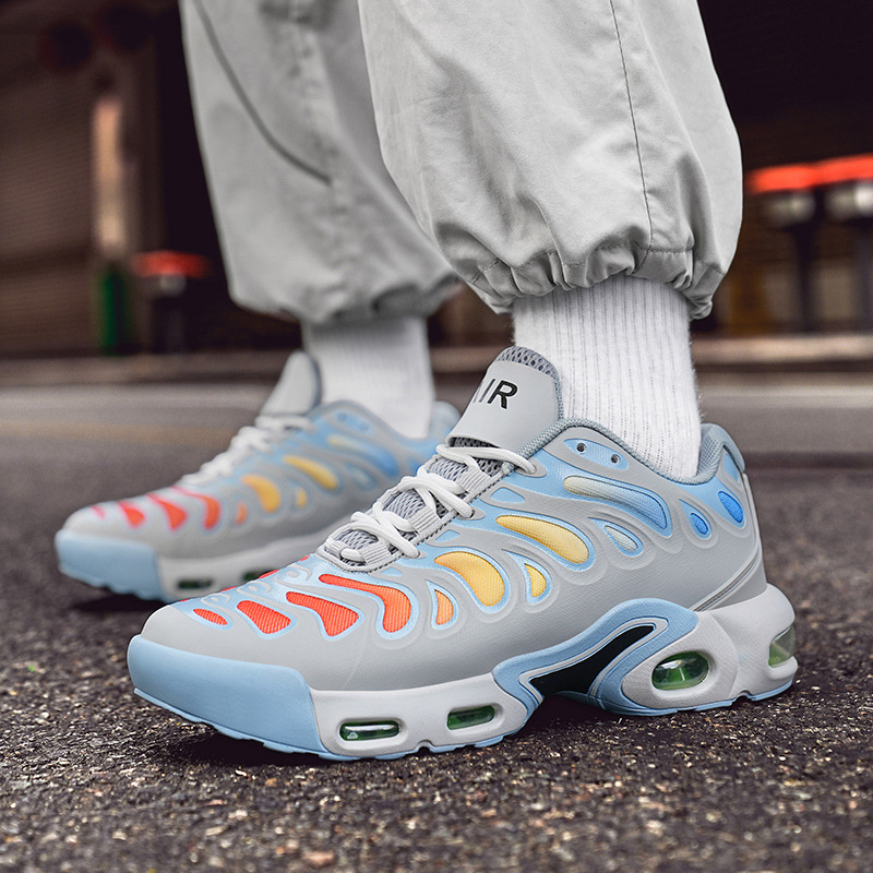 Cross-Border Thick-Soled Large-Size Sports and Leisure Men's Shoes Korean Style Fly-Knit Air-Cushion Travel Shoes Running Shoes Men's Mesh Couple Shoes