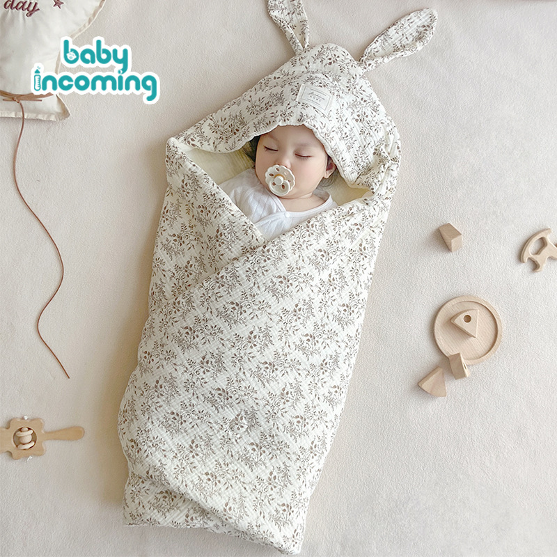 Newborn quilt cotton cartoon bag baby out small quilt big ears baby swaddling four seasons available
