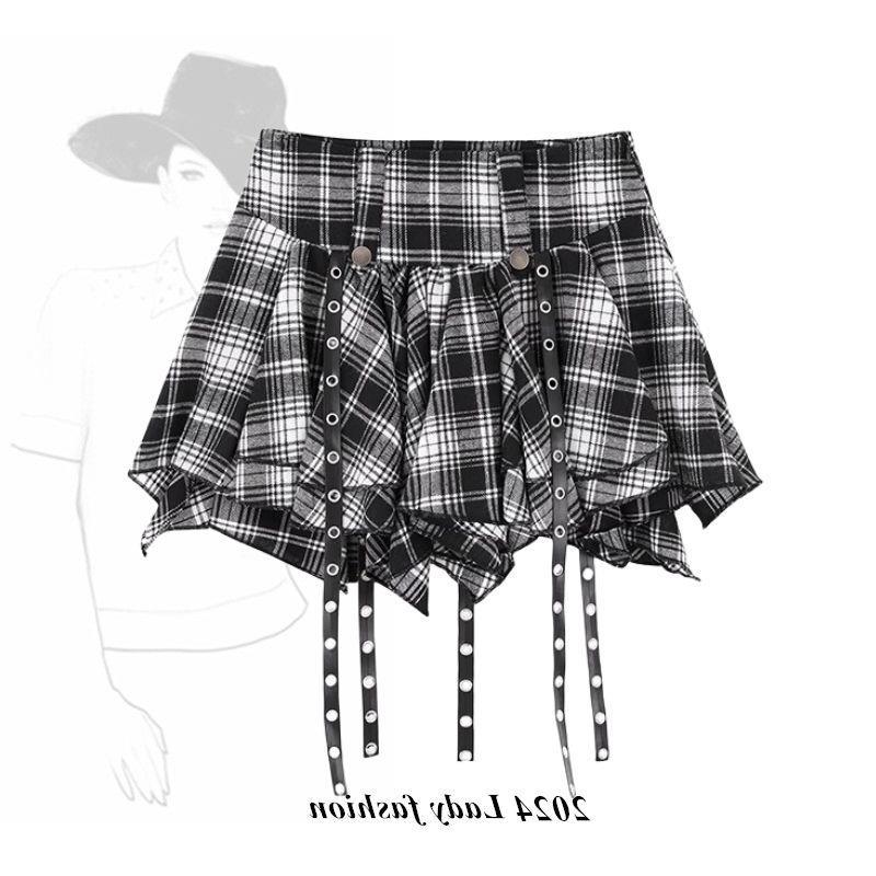 KNOW8 subculture dark irregular red plaid skirt skirt y2k hot girl puffy skirt cake skirt women