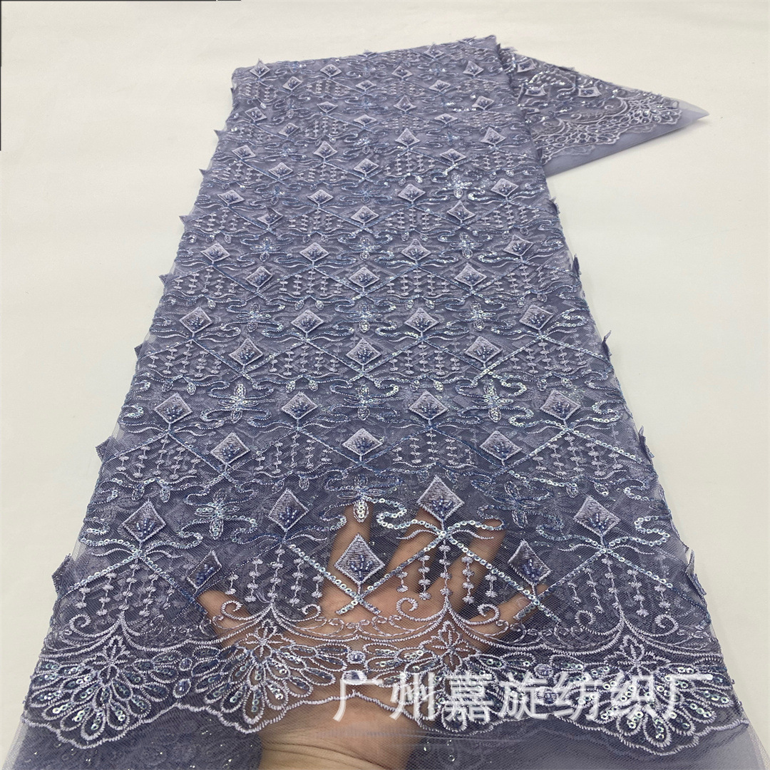 European and American diamond lace sequins embroidery mesh bead tube embroidery fabric fashion dress wedding dress lace fabric