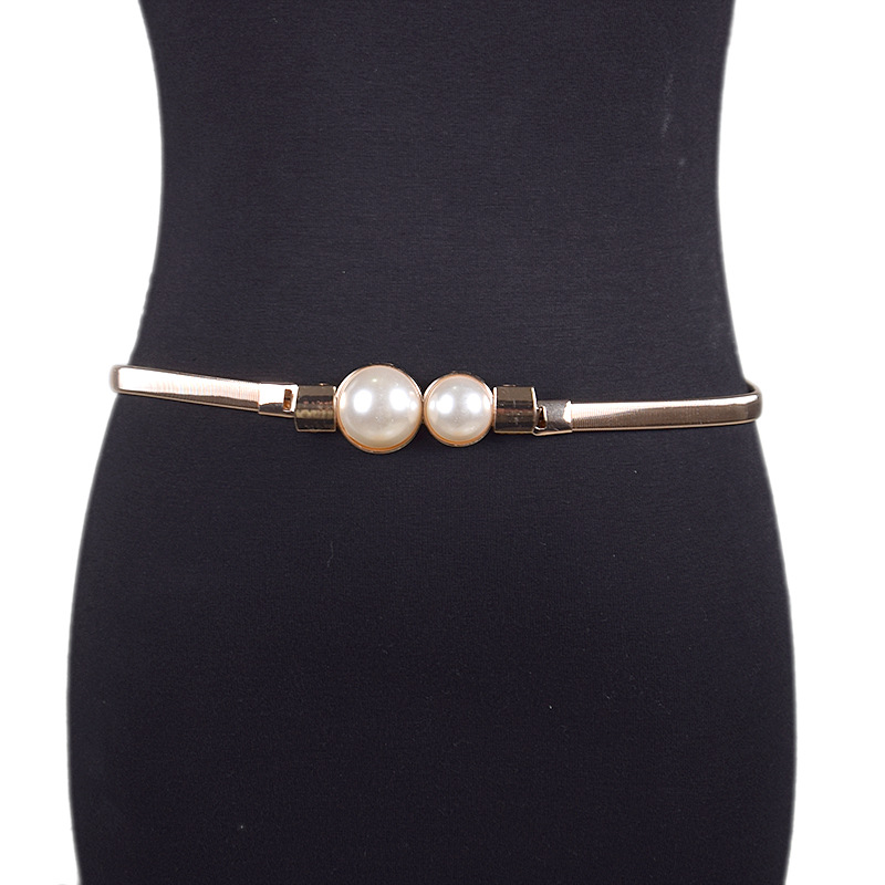 Summer new women's belt fashion Pearl double buckle decorative metal elastic elastic thin waist chain accessories in stock
