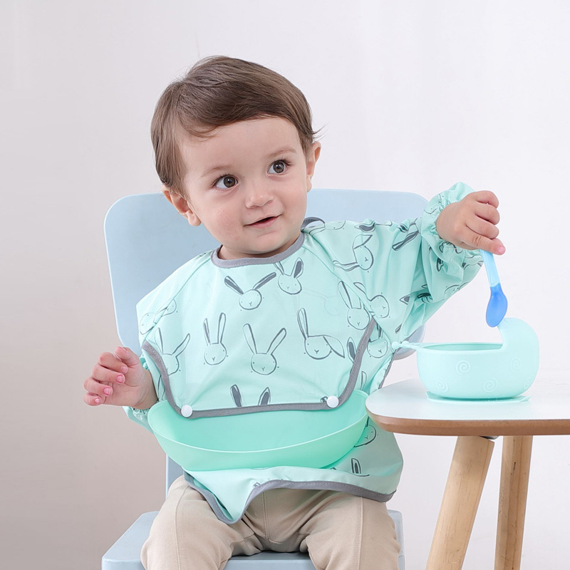 Picture of Children's Bib Set for Eating, Waterproof Dirty Smock, Baby Bellyband, Long-Sleeved Apron, Thin Autumn and Winter Baby Supplies