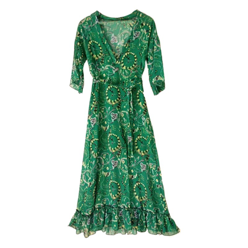 V-neck chiffon long sleeve dress AliExpress Amazon explosions Europe and the United States popular cross-border supply of foreign trade women's dress