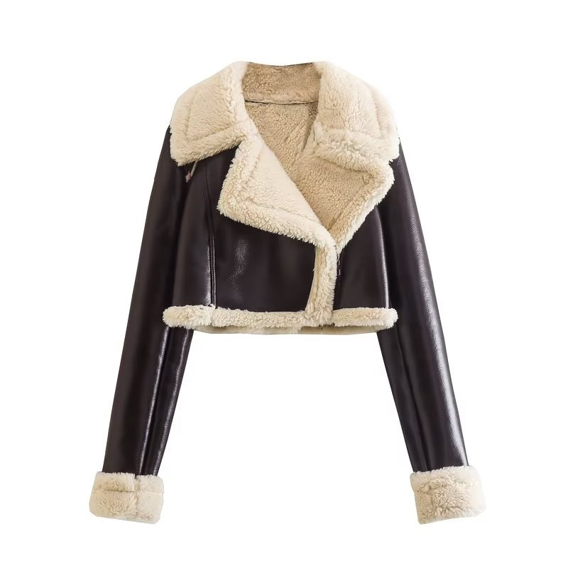 Cross-border wholesale 2022 autumn and winter New European and American short fur one lambswool lapel motorcycle jacket coat
