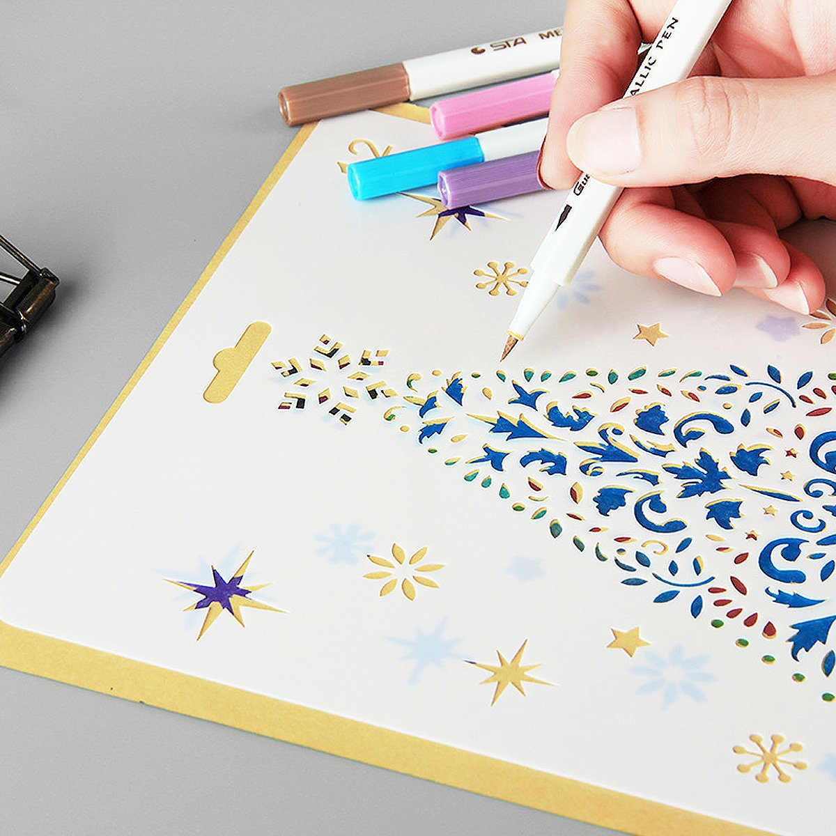 Picture of Christmas series painting template hollow diy album Lace ruler hand-written newspaper Journal drawing spray mold