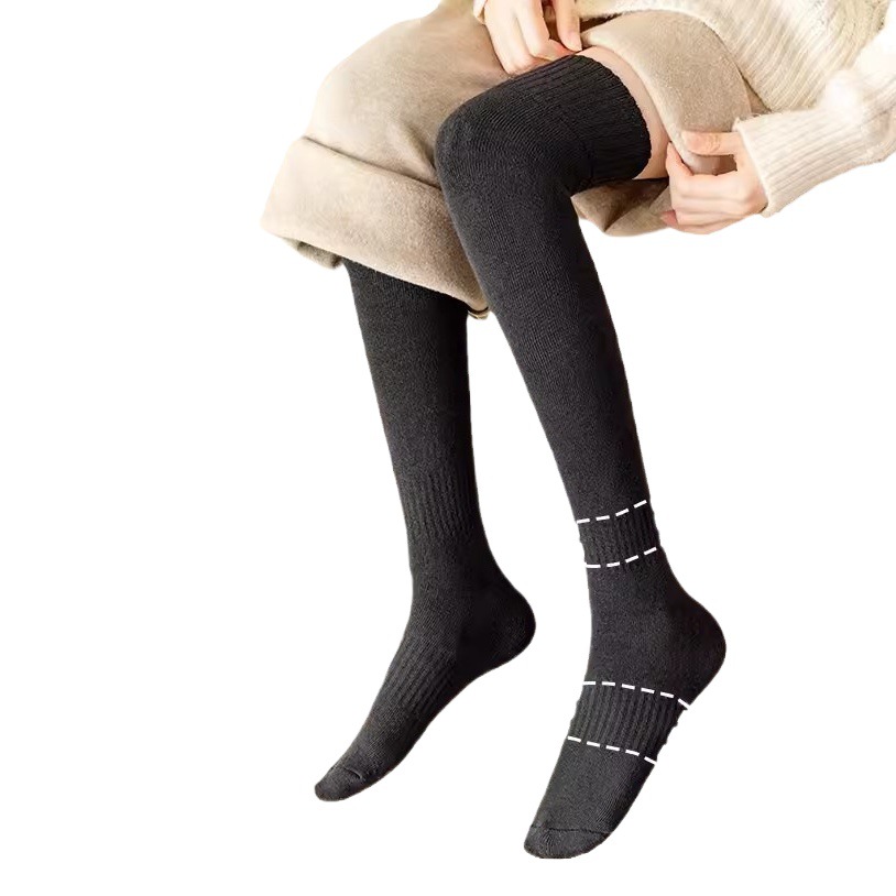 Over-the-knee socks women's wool socks mid-calf length socks fleece-lined thick warm super thick stockings socks autumn and winter socks stockings winter