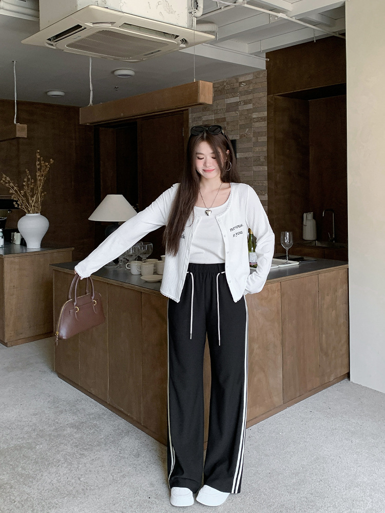 Picture of 63548丨Autumn and Winter High-Waisted Stripesd Strap Straight Casual Pants for Women Plus Size Women's Slimming Look Slightly Fat mm Wide-Leg Pants