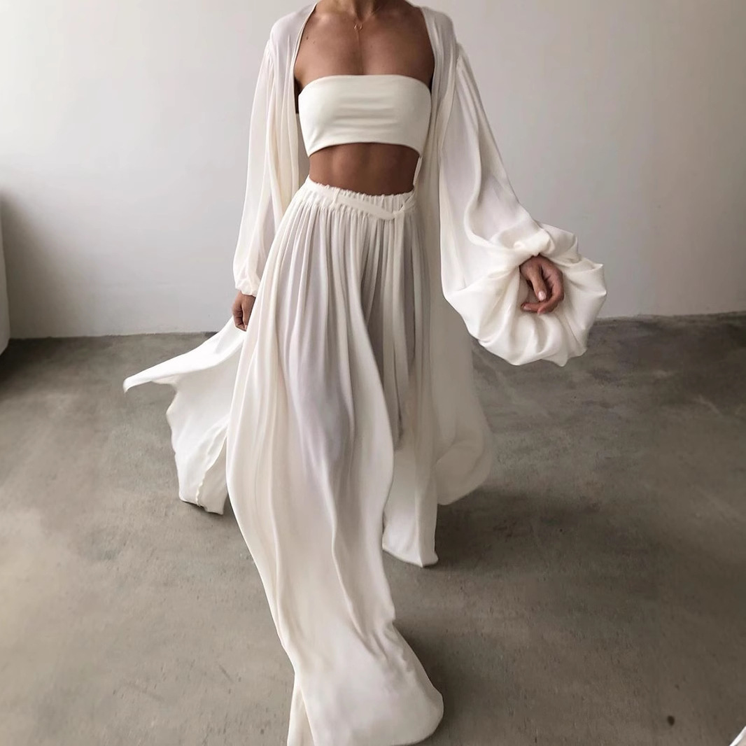 Foreign trade cross-border TEUM new sexy coat 3-piece Amazon explosions dopamine cardigan long sleeve suit women