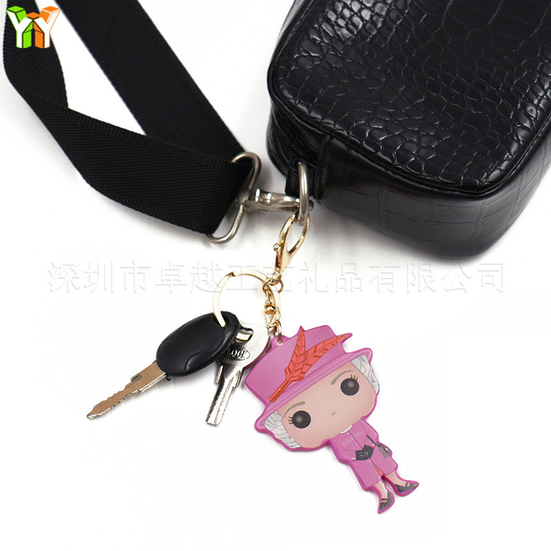 Queen Elizabeth II Painted Commemorative Keychain Queen Decorative Keychain Pendant Leather Key Ring