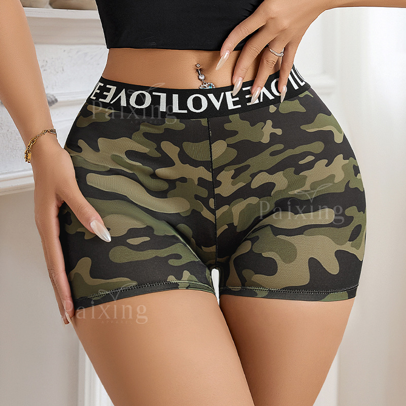 Letter Ribbon Stitching Ice Silk Thin Women's Boxers Sexy Camouflage Printed High Waist plus size Underwear Cross-border