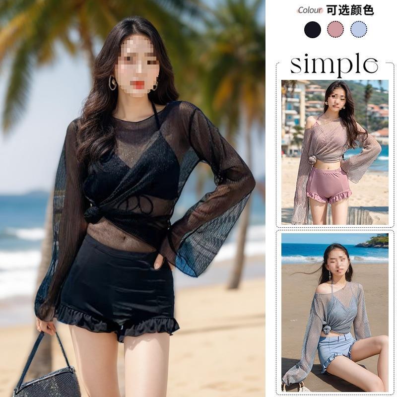 Swimwear Sexy Women's Split Bikini Korean Long-Sleeved Slimming Look Belly-Covering Swimsuit Bikini 2024Ins Three-Piece Set