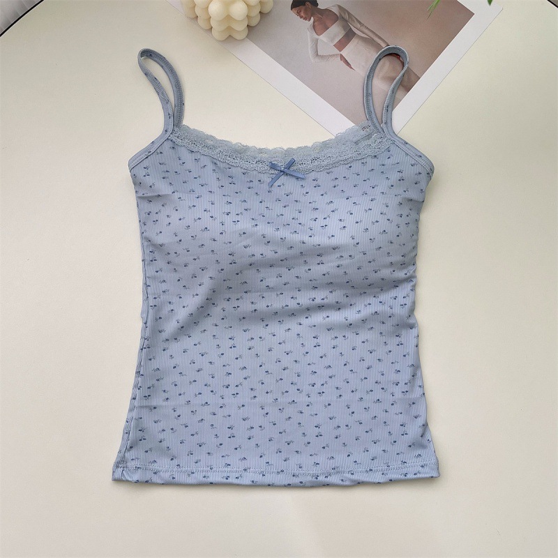 Picture of bm wind ice silk floral suspenders vest with chest pad one-piece beautiful back inside and outside wear Korean pure suspenders underwear