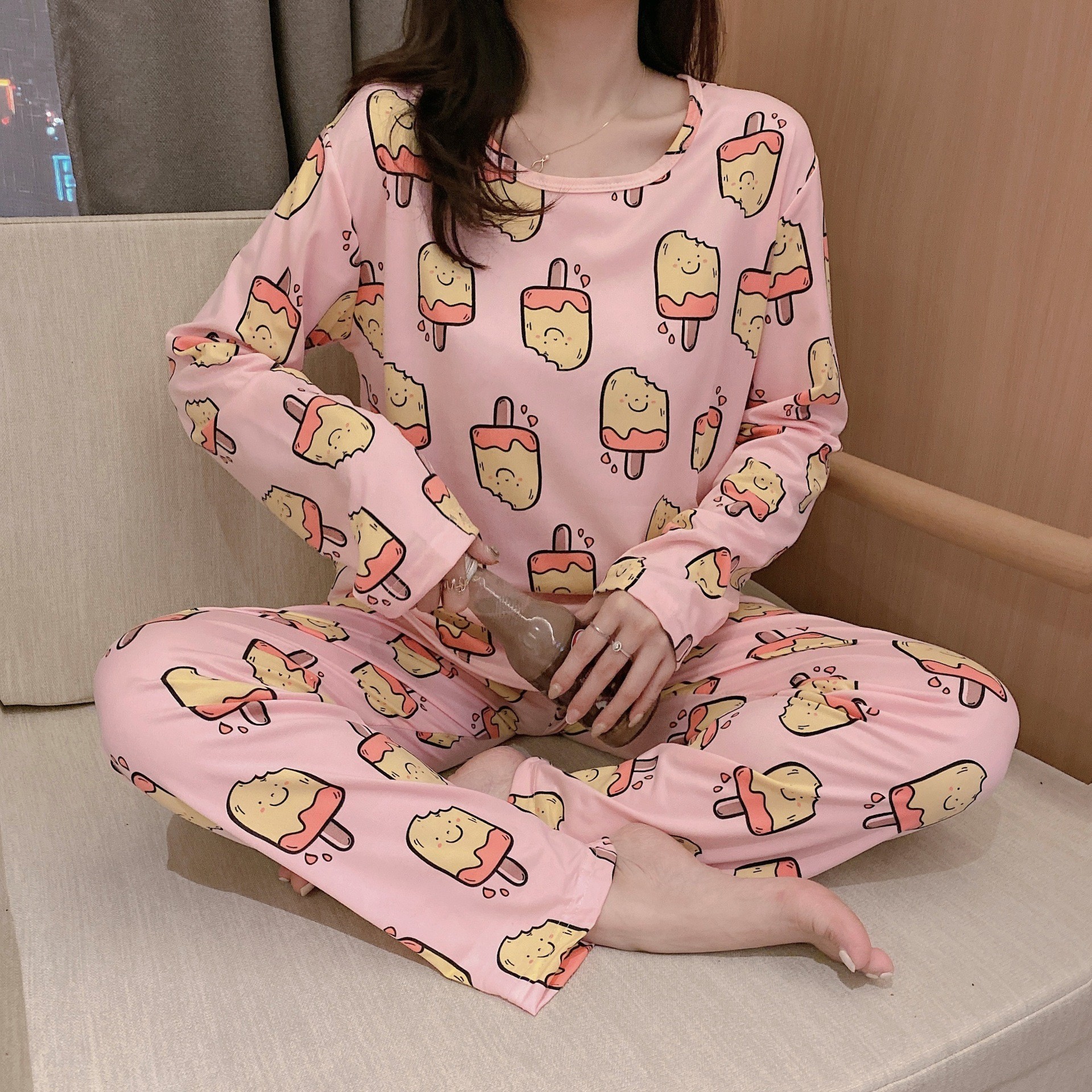 Picture of Wholesale spring and autumn winter pajamas women's thin long sleeve trousers cartoon cute wind small student home clothes suit