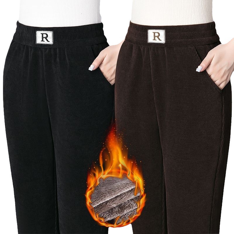 Spring and Autumn fleece-lined Thickened Chenille Hallen Pants Women's Pants Loose plus size R Standard Casual Pants Straight Pants Pocket Cross-border