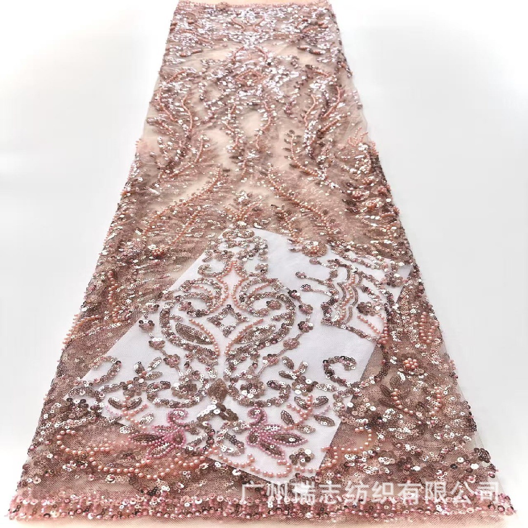 wedding dress lace fabric European and American sequin tulle beads wedding dress evening dress embroidery fabric