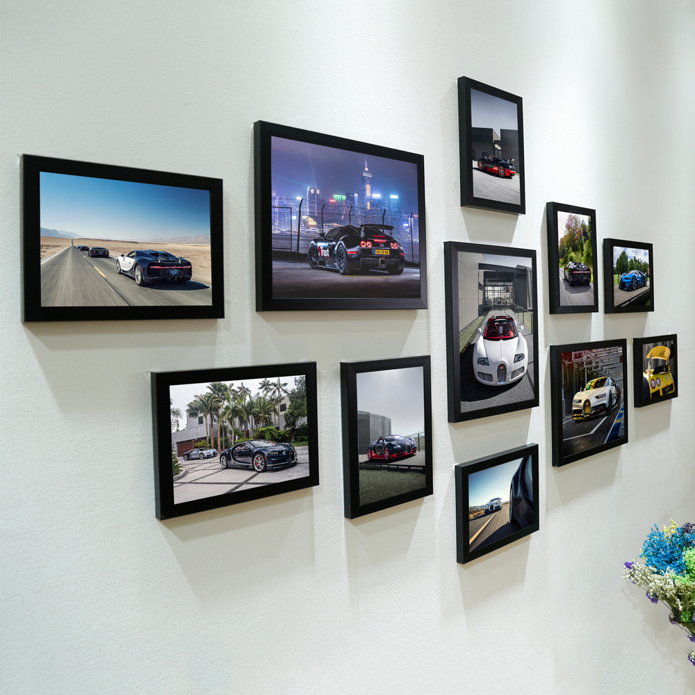 Simple creative dormitory white wall decoration wall-mounted photo frame Bugatti sports car poster punch-free living room photo wall