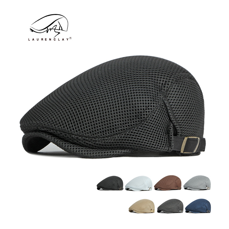 Beret Men's Summer British Retro Pure Color Cut Out Mesh Duck Cap Women's Casual Sun Protection Sunshade Forward Hat