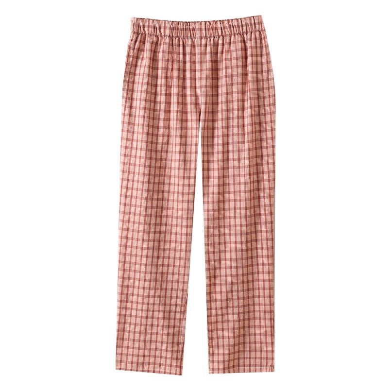 New Style Washed Cotton Japanese Plaid Pajama Pants Women's Pure Cotton Straight Thin Pants for Spring and Summer Loose Outer Wear Home Pants