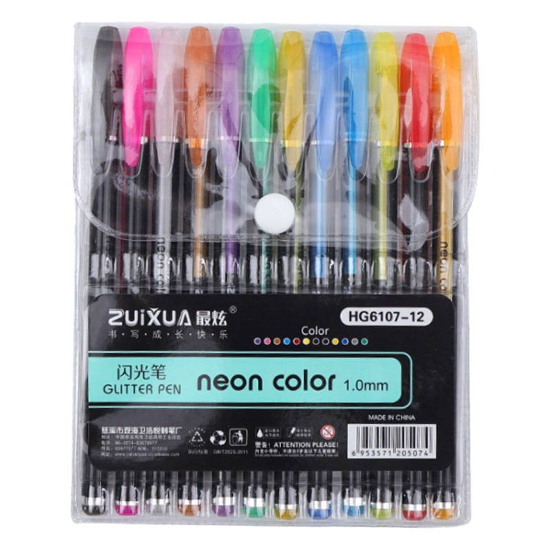 Cartoon Creative 12 Color Flash Pen Metal Pen Highlighter Chalk Pen Set Multicolor Marker Student Graffiti T