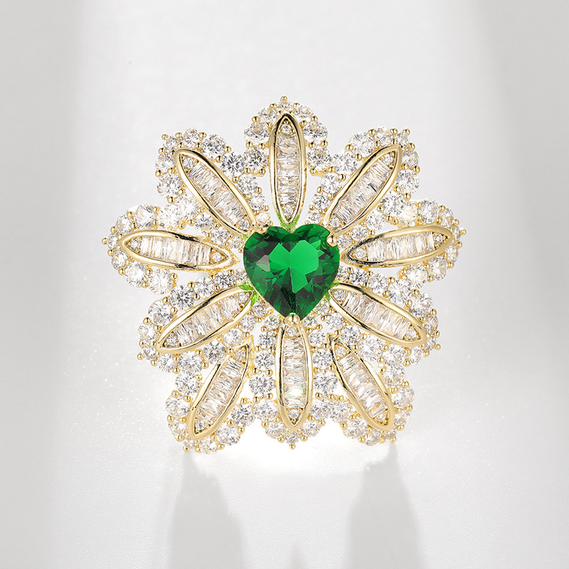 Picture of Qianyu silver high-end jewelry series Copper micro inlaid zircon niche design flower brooch luxury heavy industry pin