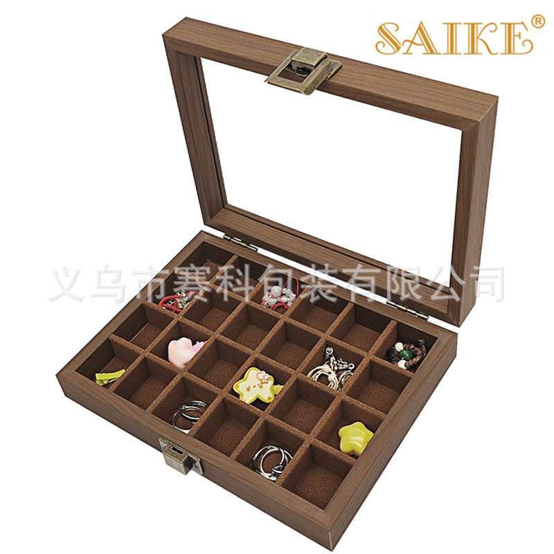 Picture of Retro Black Walnut Wooden small size Jewelry Storage Display Box Ring Jewelry Nail Art Sample Display