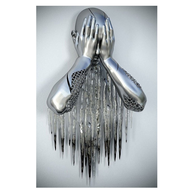 Picture of Scandinavian Home Decoration Canvas Painting Metal Character Statue Poster Hanging Painting Wall Frameless Painting Core Creative Metal