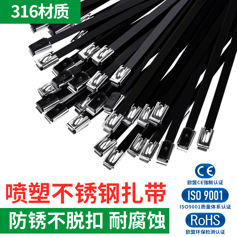 316 Spray Plastic Stainless Steel Cable Ties 4.6*300 Black Metal Cable Ties Bridge Cable Ties with Label Cable Ties