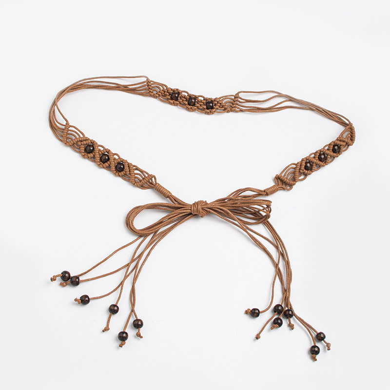 New Bohemian Style Waist Rope Hand-Woven Wooden Bead Waist Rope Vacation Casual Natural Skirt Belt Women's Waist Rope