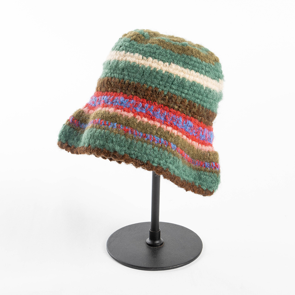 Picture of Children's autumn and winter fashion warm hand-knitted colorful striped alpaca knitted hat outdoor cold-proof warm fisherman hat