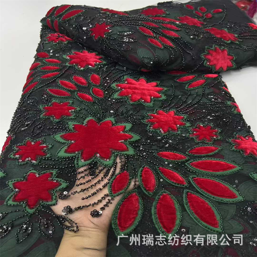 Picture of New Sequin Embroidered Velvet Fabric Embroidered Mesh Bottom Lace Fashion Wedding Dress Fashion Dress Accessories