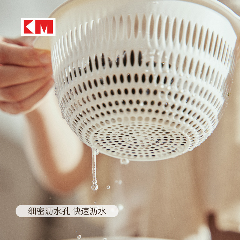 Picture of Japanese-style Double-layer Plastic Vegetable Washing Basin Creative Fruit Basket Fruit Plate Kitchen Vegetable Washing Rice Washing Basket Drain Basket Drip Basin