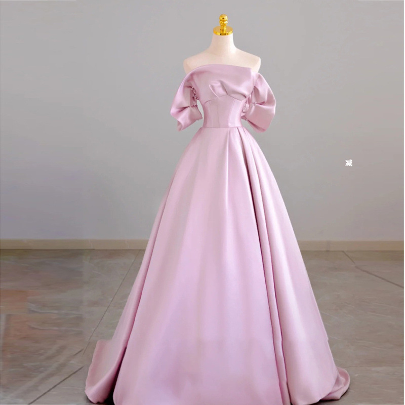 Bridesmaid Dress Women's 2023 New Strapless Satin Adult Ceremony Princess Dress Light Luxury Niche High-end Pink Toasting Dress