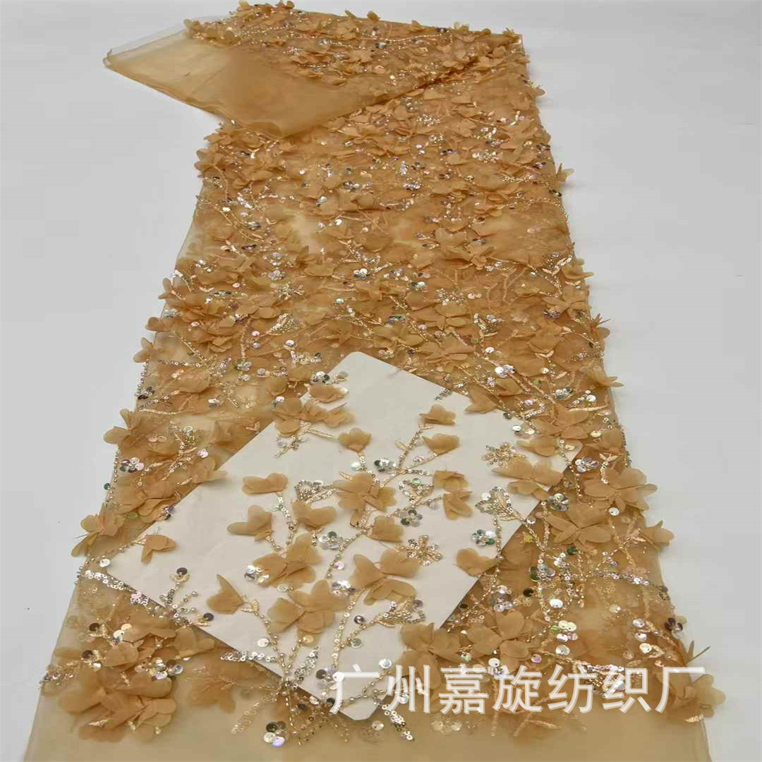 3D Fabrics Stereo Flower Lace Mesh Fabric Embroidered Beads Wedding Dress Dress Embroidered Cloth
