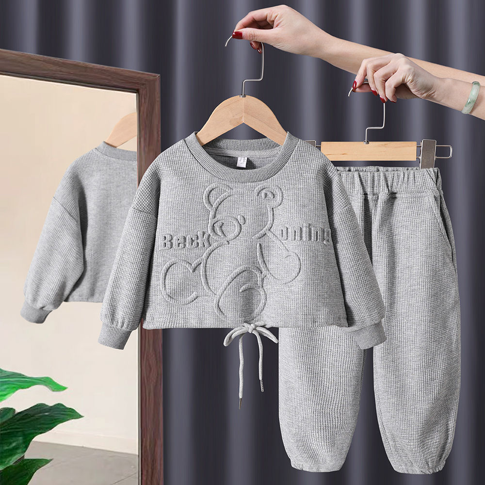 Picture of Girls Korean Style Bear Sweatshirt Set 2024 Spring and Autum New Style Kidsren's Style Cartoon Sweatshirt and Pants Two-Piece Set