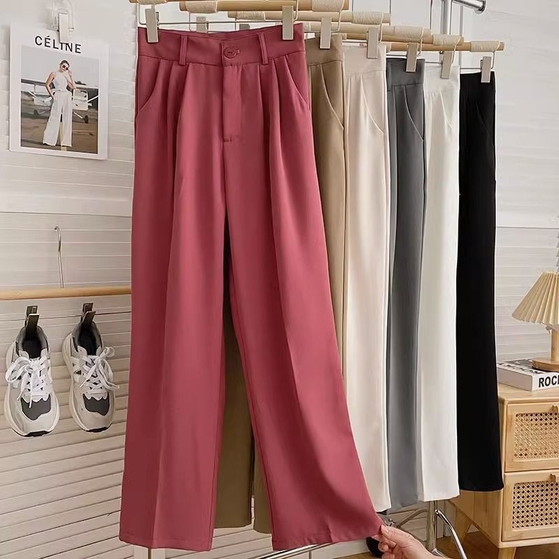 Picture of Wide Leg Pants Women's Summer Korean-style High Waist Loose Slimming Straight Elegant Dosing Casual All-match Black Trendy Pants