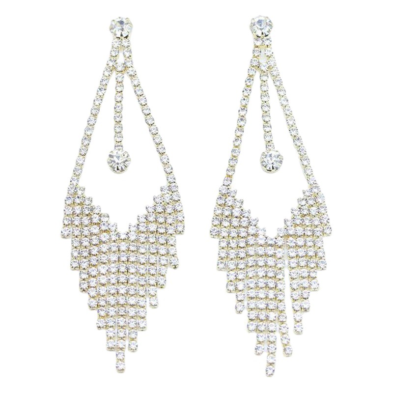 S925 Silver Pin Earrings European and American Fashion Full Diamond Earrings Simple Retro Water Drop Earrings Long Tassel Earrings