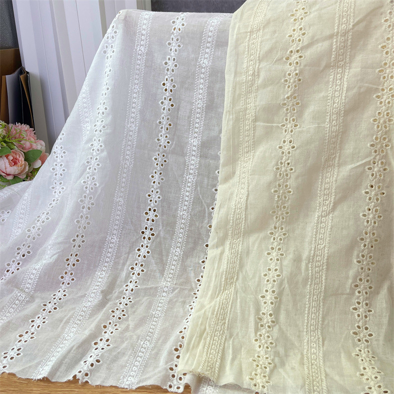 Lace Cut Out Embroider Fabric Summer Cotton Perforated Clothing Shirt Embroider Fabric Water-Soluble Cotton Embroider Fabric