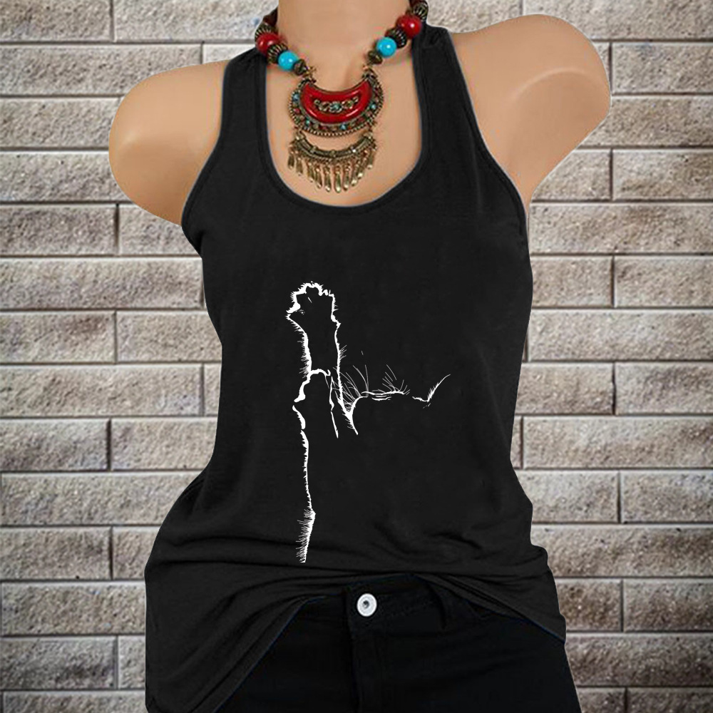 Cross Border St Patrick's Day New Arrival Ladies Cute Kitten Climbing Printed Loose Sleeveless Pullover Vest 2021