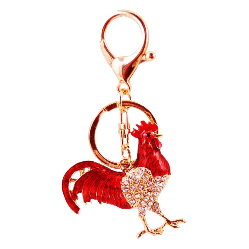 Chinese Style Creative Cute Dripping Oil Zodiac Rooster Car Keychain Metal Women's Bag Pendant Accessories Gift 1113