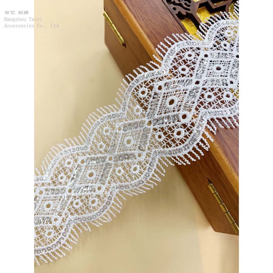 Polyester barcode home accessories wave in stock wholesale embroidered lace garment accessories eyelash water soluble beads lace