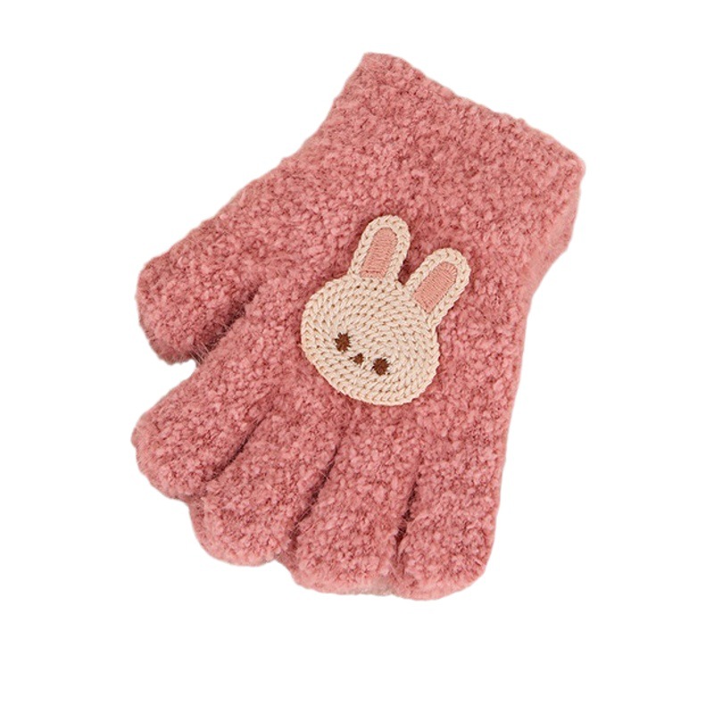 Children's Gloves Autumn and Winter New Style Warm and Cold-Proof Granular Velvet Cute Cartoon Bear Male and Female Baby Five Fingers